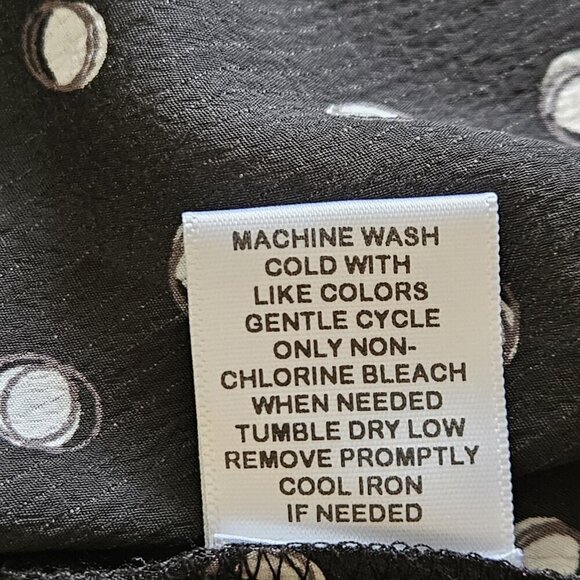 ELLE Top Women XL Black White Polka Dot Pull On Semi Sheer Flowy Flutter SS Boho - Picture 10 of 13